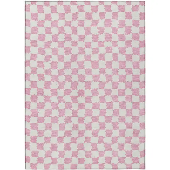 Pink And Ivory Geometric Washable Indoor Outdoor Area Rug Photo 1