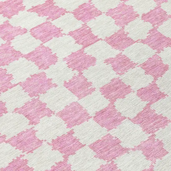 Pink And Ivory Geometric Washable Indoor Outdoor Area Rug Photo 8