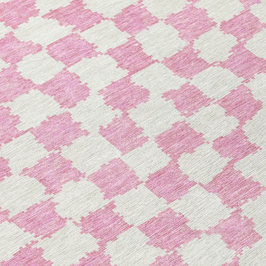 Pink And Ivory Geometric Washable Indoor Outdoor Area Rug Photo 8