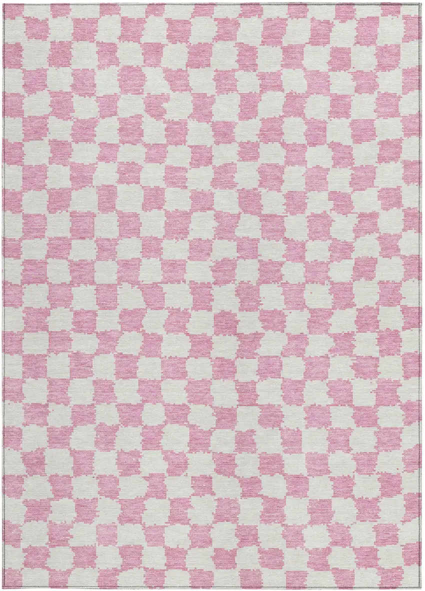 Pink And Ivory Geometric Washable Indoor Outdoor Area Rug Photo 3