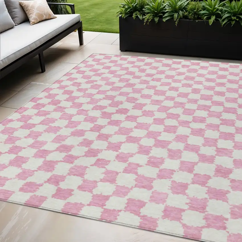 Pink And Ivory Geometric Washable Indoor Outdoor Area Rug Photo 2
