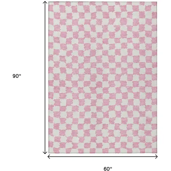 Pink And Ivory Geometric Washable Indoor Outdoor Area Rug Photo 9