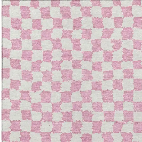 Pink And Ivory Geometric Washable Indoor Outdoor Area Rug Photo 6