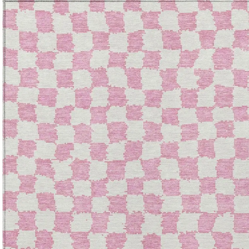 Pink And Ivory Geometric Washable Indoor Outdoor Area Rug Photo 6