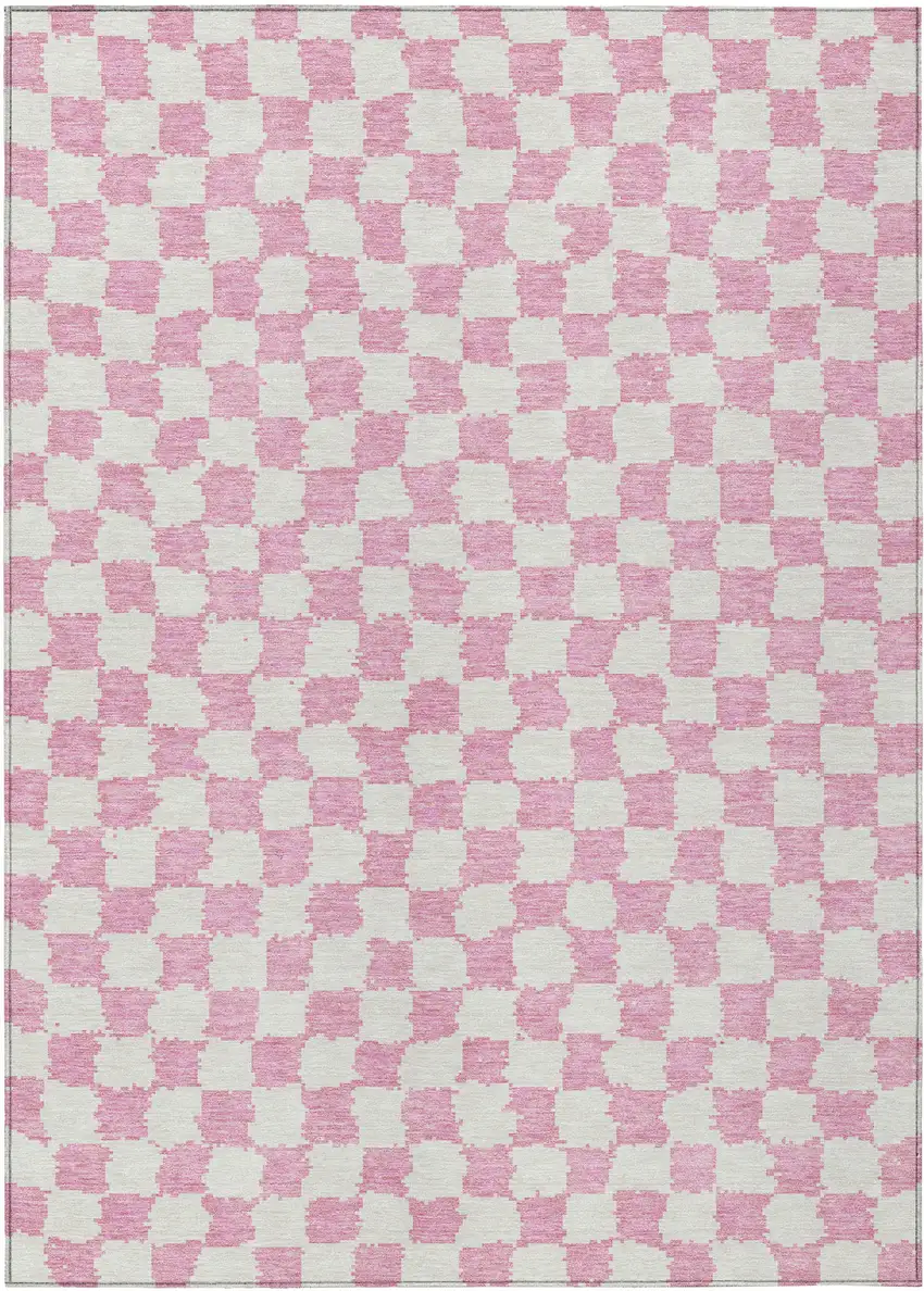 Pink And Ivory Geometric Washable Indoor Outdoor Area Rug Photo 1