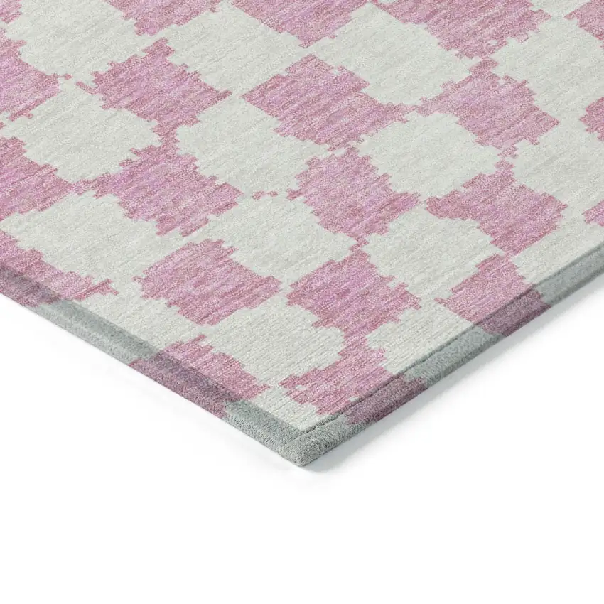 Pink And Ivory Geometric Washable Indoor Outdoor Area Rug Photo 9