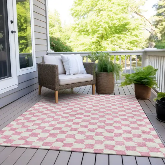 Pink And Ivory Geometric Washable Indoor Outdoor Area Rug Photo 8