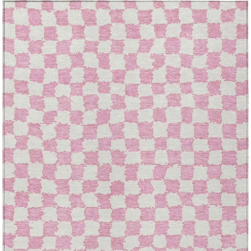 Pink And Ivory Geometric Washable Indoor Outdoor Area Rug Photo 4