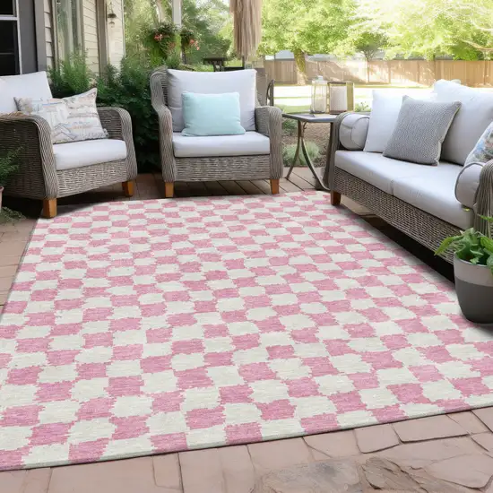 Pink And Ivory Geometric Washable Indoor Outdoor Area Rug Photo 5