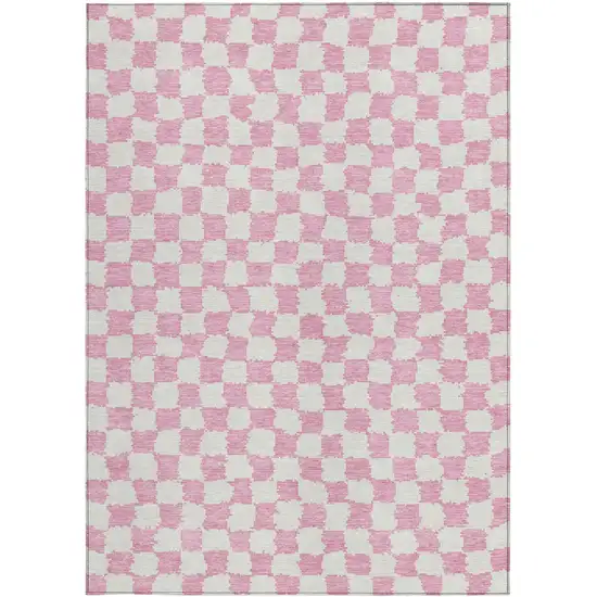 Pink And Ivory Geometric Washable Indoor Outdoor Area Rug Photo 3