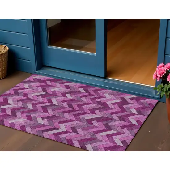 Pink And Ivory Geometric Washable Indoor Outdoor Area Rug Photo 1