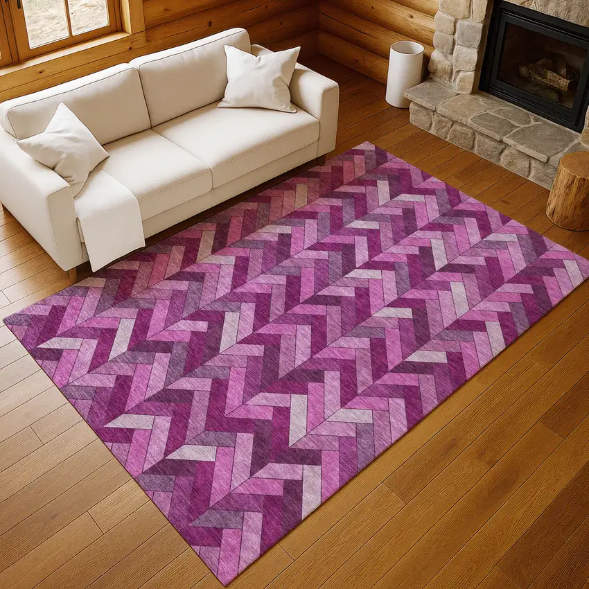Pink And Ivory Geometric Washable Indoor Outdoor Area Rug Photo 7
