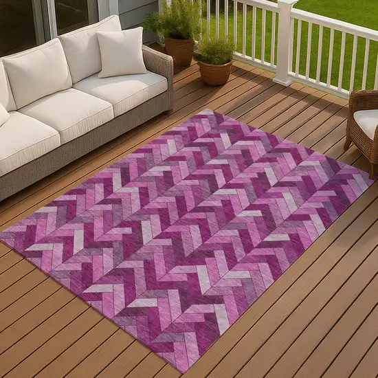 Pink And Ivory Geometric Washable Indoor Outdoor Area Rug Photo 6