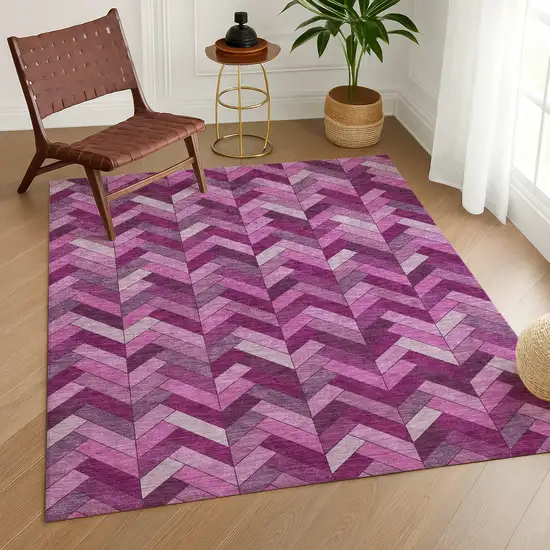 Pink And Ivory Geometric Washable Indoor Outdoor Area Rug Photo 8