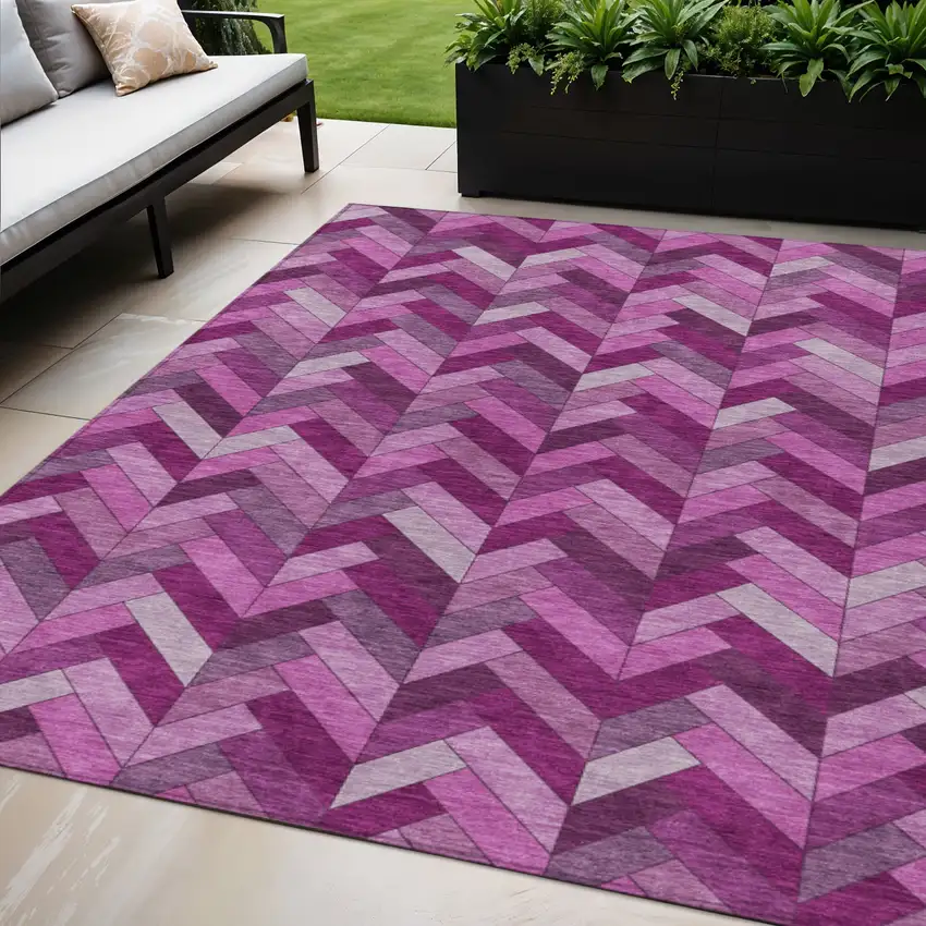 Pink And Ivory Geometric Washable Indoor Outdoor Area Rug Photo 1
