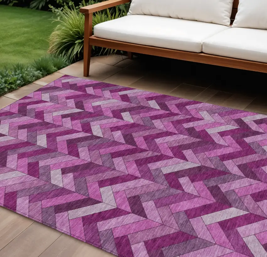 Pink And Ivory Geometric Washable Indoor Outdoor Area Rug Photo 1