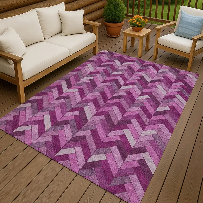 Pink And Ivory Geometric Washable Indoor Outdoor Area Rug Photo 9