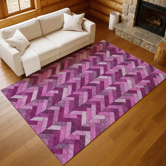 Pink And Ivory Geometric Washable Indoor Outdoor Area Rug Photo 8
