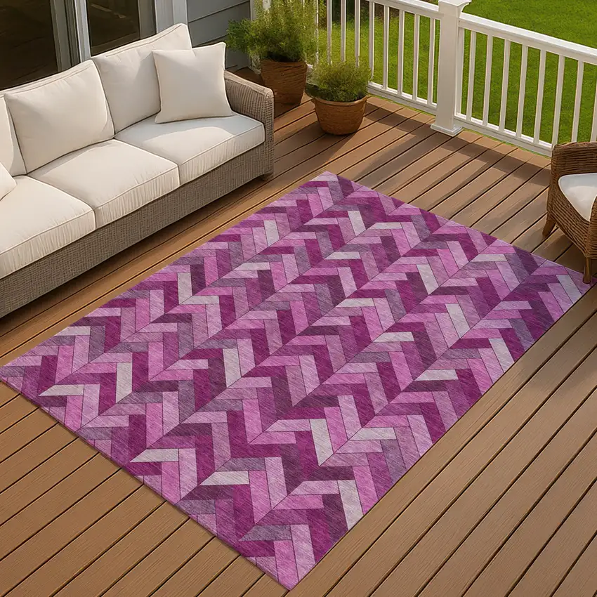 Pink And Ivory Geometric Washable Indoor Outdoor Area Rug Photo 7