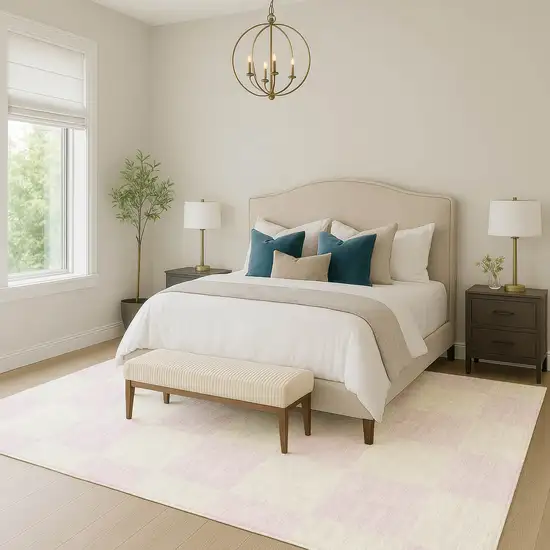 Pink And Ivory Geometric Washable Indoor Outdoor Area Rug Photo 7