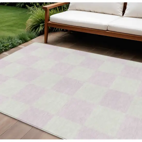 Pink And Ivory Geometric Washable Indoor Outdoor Area Rug Photo 1