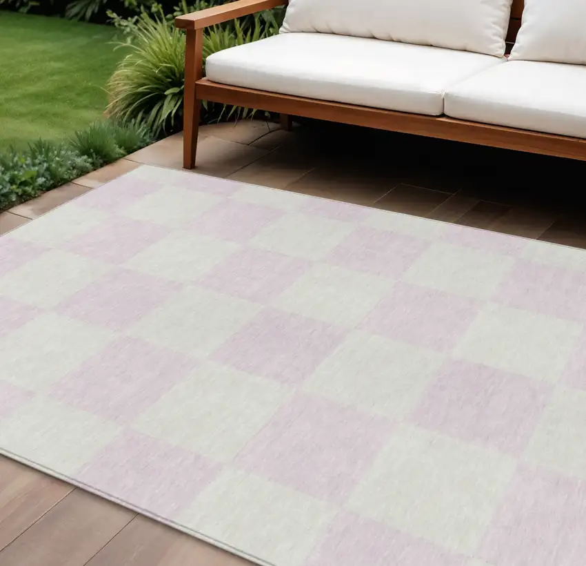 Pink And Ivory Geometric Washable Indoor Outdoor Area Rug Photo 1