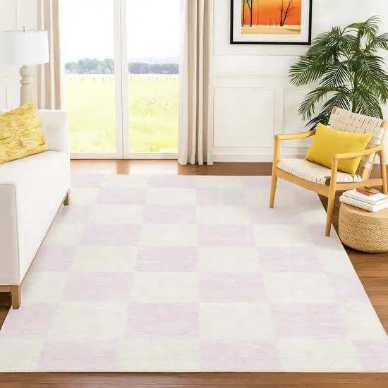 Pink And Ivory Geometric Washable Indoor Outdoor Area Rug Photo 8
