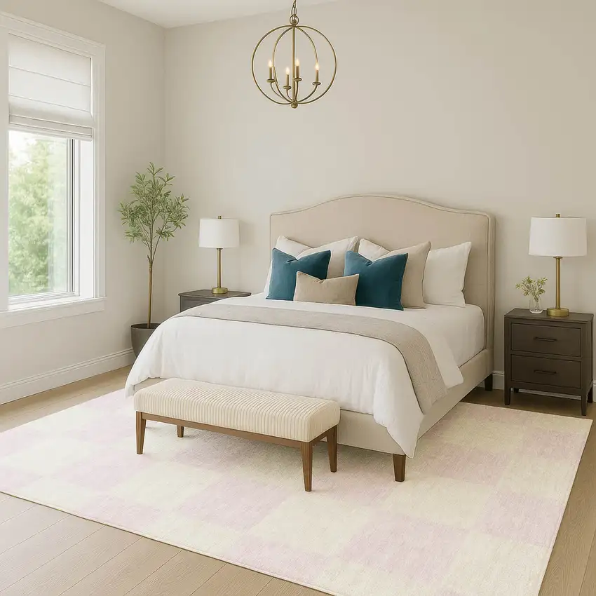 Pink And Ivory Geometric Washable Indoor Outdoor Area Rug Photo 7