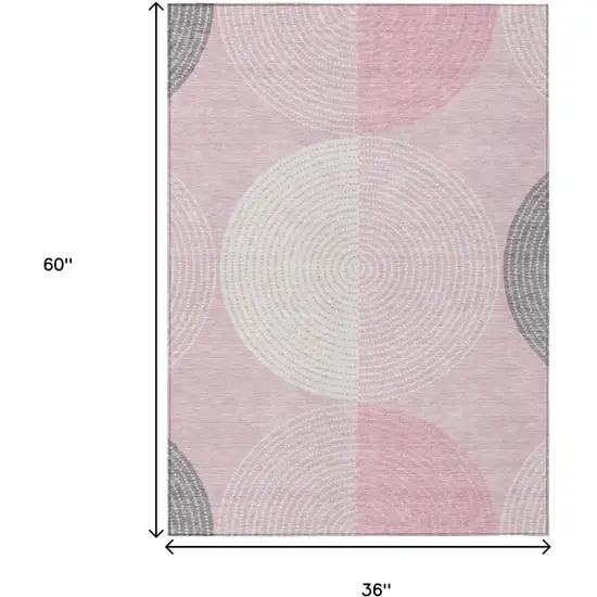 Pink And Ivory Geometric Washable Indoor Outdoor Area Rug Photo 3