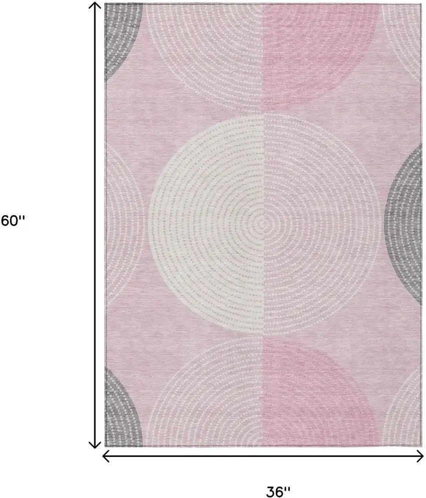 Pink And Ivory Geometric Washable Indoor Outdoor Area Rug Photo 3