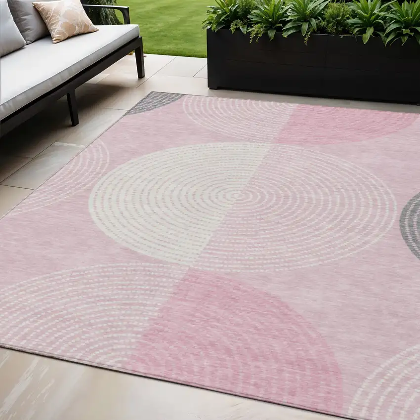 Pink And Ivory Geometric Washable Indoor Outdoor Area Rug Photo 1