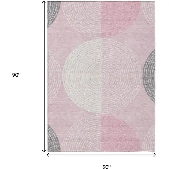 Pink And Ivory Geometric Washable Indoor Outdoor Area Rug Photo 3