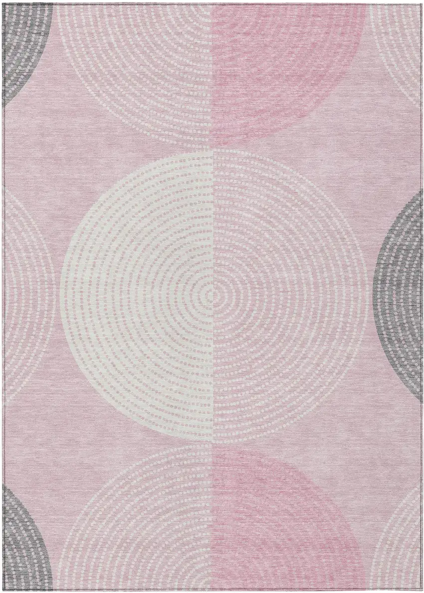 Pink And Ivory Geometric Washable Indoor Outdoor Area Rug Photo 4