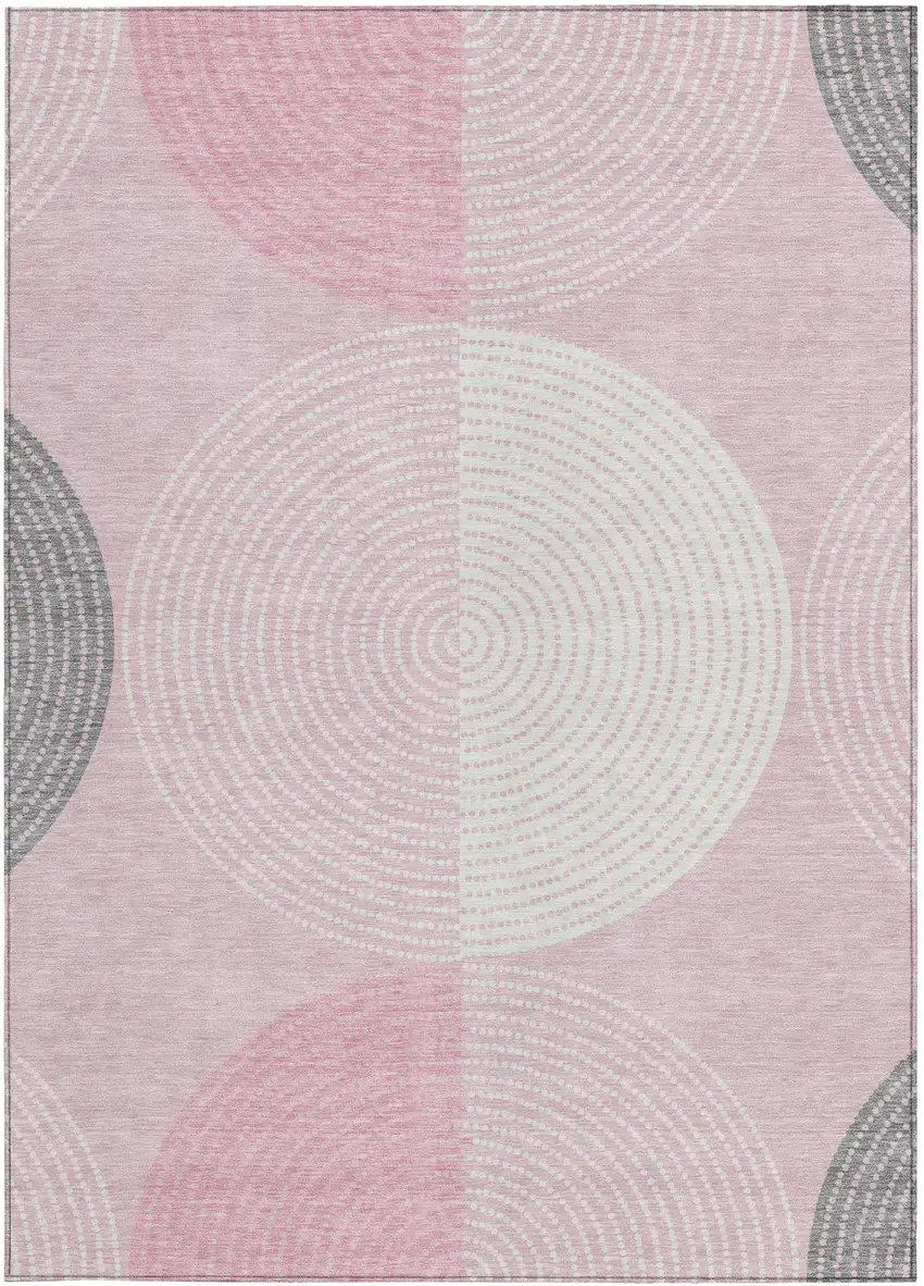 Pink And Ivory Geometric Washable Indoor Outdoor Area Rug Photo 2