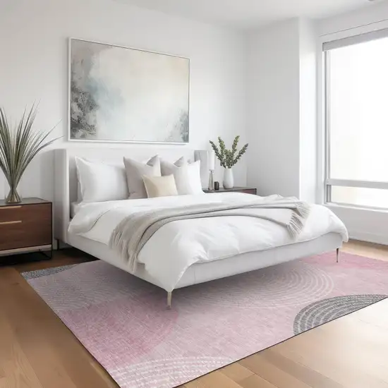 Pink And Ivory Geometric Washable Indoor Outdoor Area Rug Photo 8