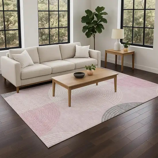 Pink And Ivory Geometric Washable Indoor Outdoor Area Rug Photo 7
