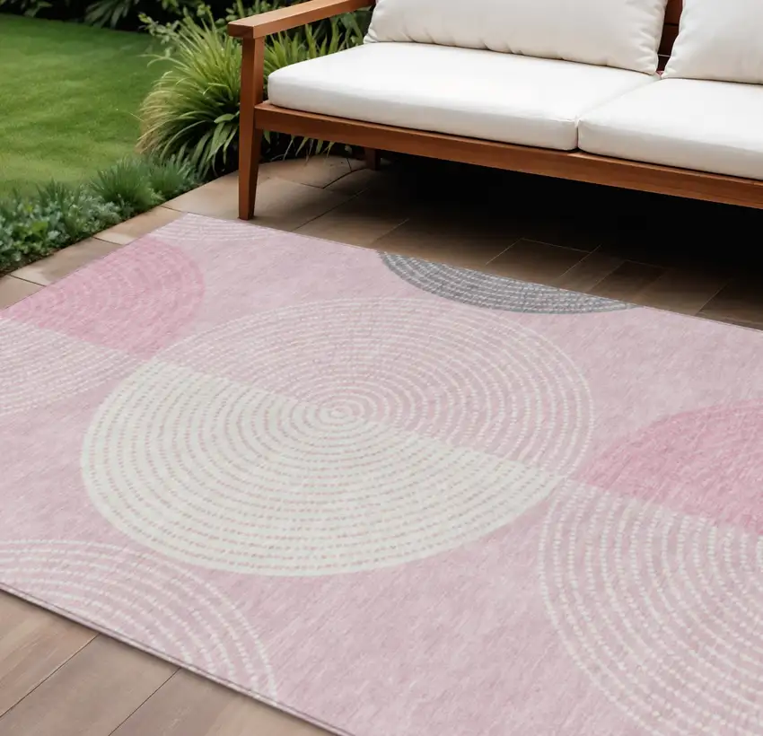 Pink And Ivory Geometric Washable Indoor Outdoor Area Rug Photo 1