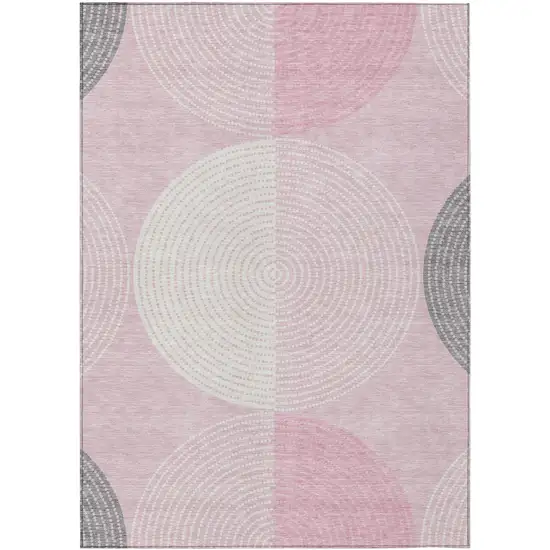 Pink And Ivory Geometric Washable Indoor Outdoor Area Rug Photo 2