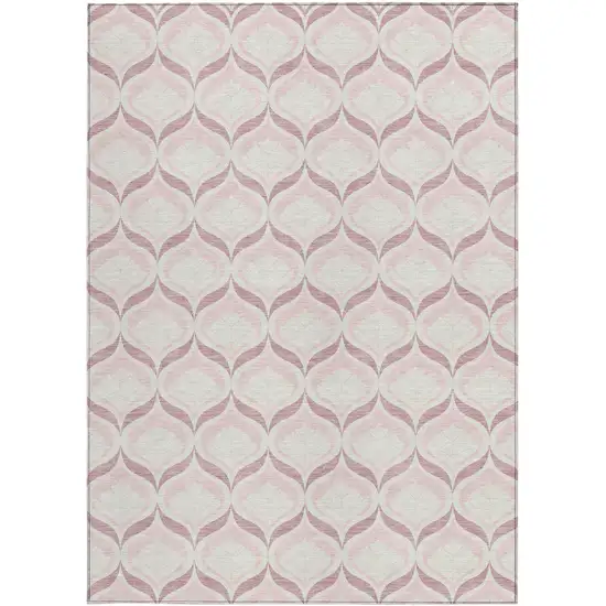 Pink And Ivory Geometric Washable Indoor Outdoor Area Rug Photo 3