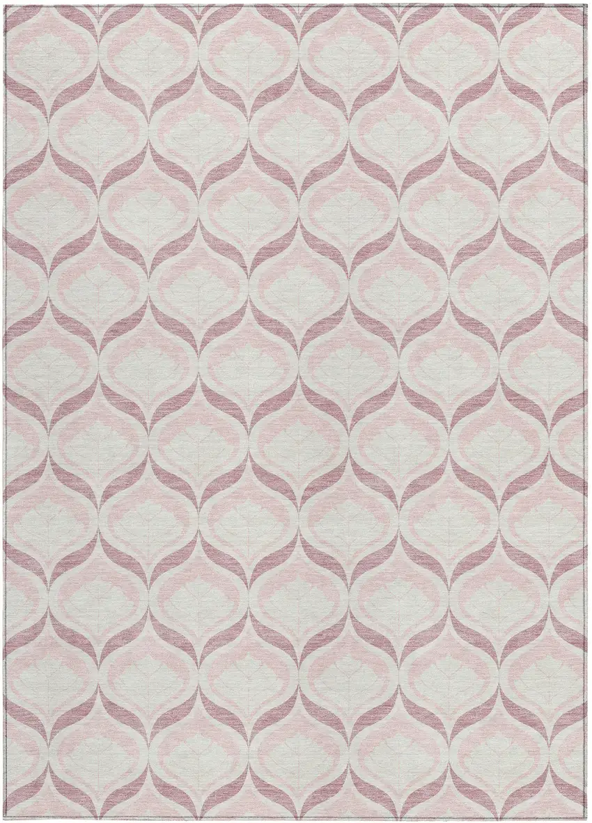 Pink And Ivory Geometric Washable Indoor Outdoor Area Rug Photo 3