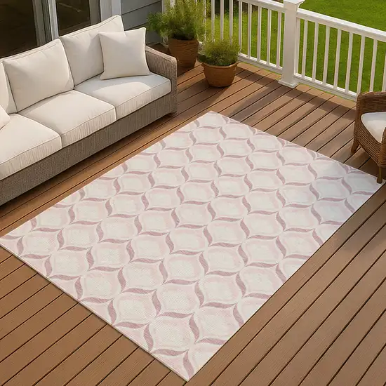 Pink And Ivory Geometric Washable Indoor Outdoor Area Rug Photo 4