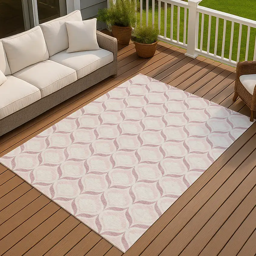 Pink And Ivory Geometric Washable Indoor Outdoor Area Rug Photo 4