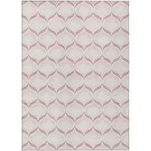 Photo of Pink And Ivory Geometric Washable Indoor Outdoor Area Rug