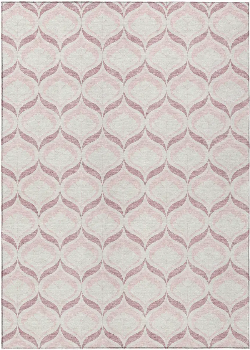 Pink And Ivory Geometric Washable Indoor Outdoor Area Rug Photo 1