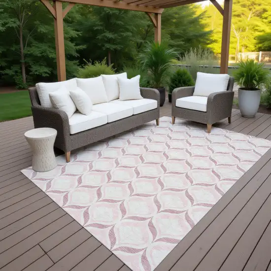 Pink And Ivory Geometric Washable Indoor Outdoor Area Rug Photo 7