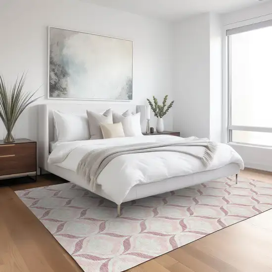 Pink And Ivory Geometric Washable Indoor Outdoor Area Rug Photo 6