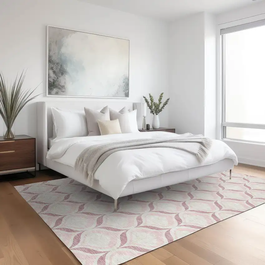 Pink And Ivory Geometric Washable Indoor Outdoor Area Rug Photo 6