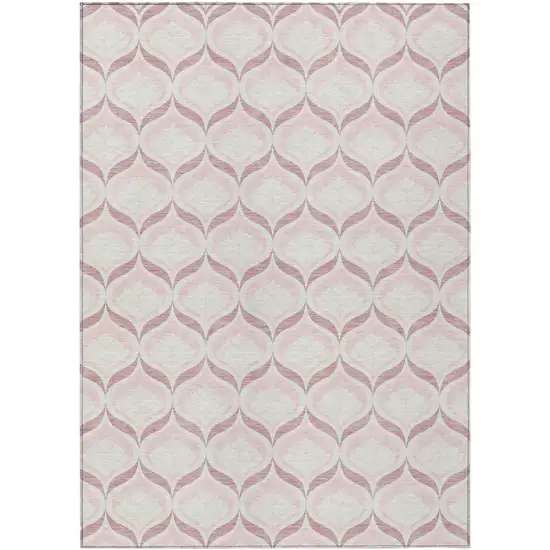 Pink And Ivory Geometric Washable Indoor Outdoor Area Rug Photo 1