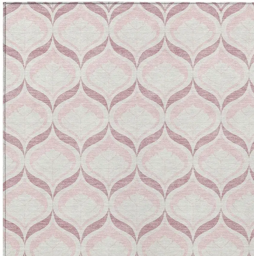 Pink And Ivory Geometric Washable Indoor Outdoor Area Rug Photo 2