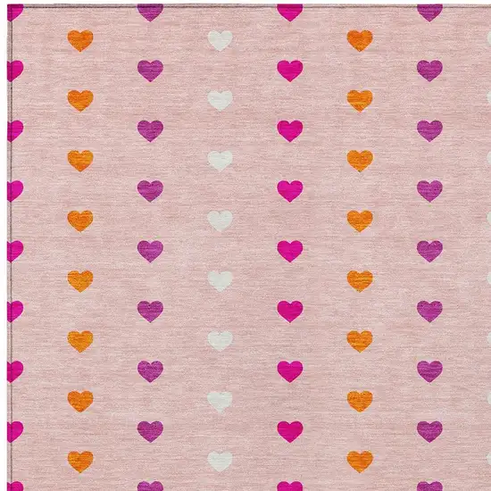 Pink And Ivory Geometric Washable Indoor Outdoor Area Rug Photo 2